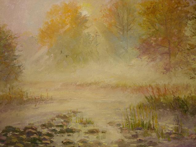 Пушков Максим. «Туман над рекой». Холст, масло. 2016 г.