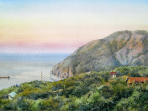 «Рассвет на Аю-Даге». Бумага, акварель. 2017 г.