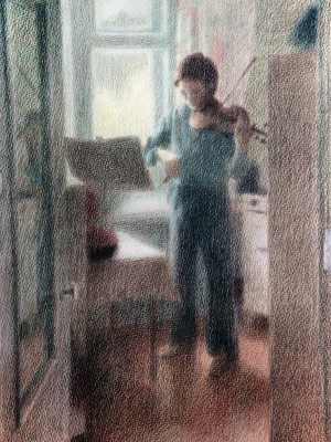 «Домашнее задание». Бумага, цветной карандаш. 1984 г.