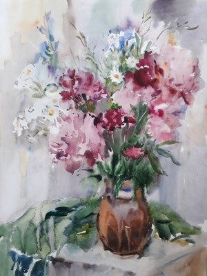 Сахарова Наталья «Летний букет». Бумага, акварель. 2017 г.