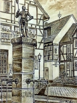 Андрей Ликучев «Старый Вехстербах». Бумага, тушь.