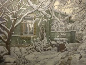 Назаров Александр. «Снежная зима». Бумага, акварель. 2016 г.