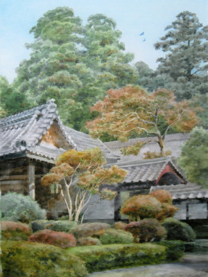 "Храмовый комплекс в Саймеджи". Бумага, акварель. 2016 г.