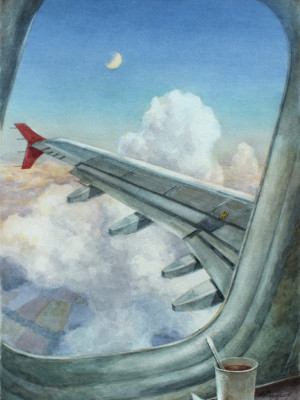 «В полете». Бумага, акварель. 2018 г.