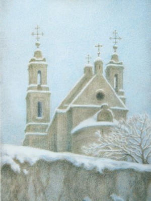 «Зимний костёл». Бумага, цветной карандаш. 2014 г.