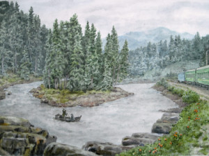 «Вдоль реки Чусовой». Бумага, акварель. 2017 г.