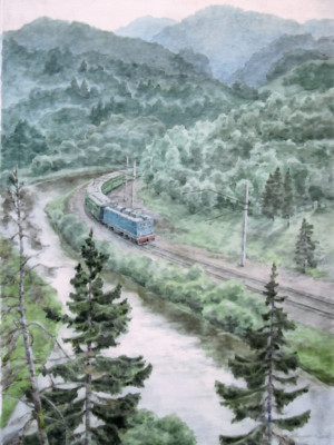 «Под Дивногорском». Бумага, акварель. 2018 г.