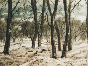 «Снег выпал». Бумага, акварель. 1986 г.