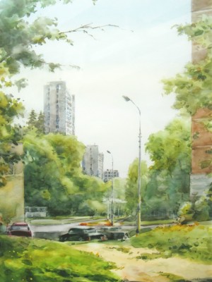 «На Октябрьском проспекте». Бумага, акварель. 2012 г.