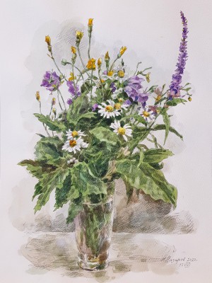 «Летние цветы». Акварель, карандаш негро