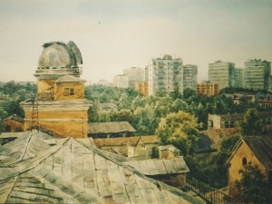 «Вид с крыши ИЗМИРАНа». Бумага, акварель. 80-е годы.