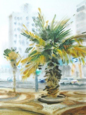 «Набережная в Тель-Авиве». Бумага, акварель. 2014 г.