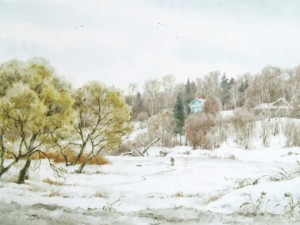 «Окраина Троицка». Бумага, акварель.