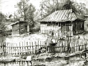 «Дом у ручья». Бумага, тушь, перо. 1976 г.