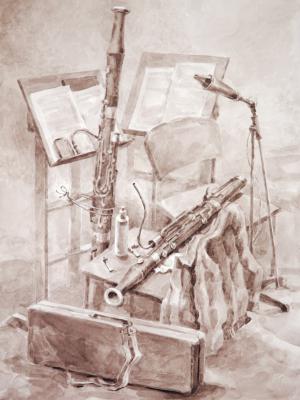 «Оружие музыкантов». Бумага, сепия. 2012 г.