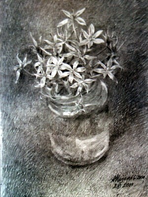 «Весенние цветы». Бумага, граф. карандаш. 2000 г.