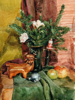 «Год быка». Бумага, акварель.