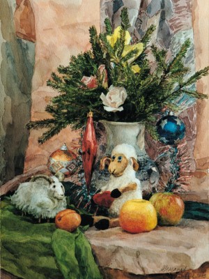 «Год овцы». Бумага, акварель