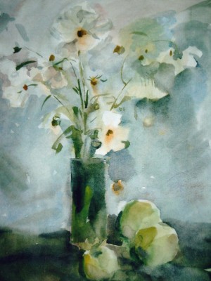 «Цветы и яблоки». Бумага, акварель.