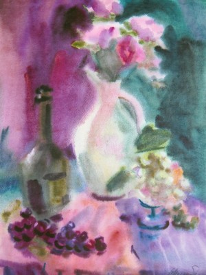 «Натюрморт с виноградом». Бумага, акварель. 2014 г.