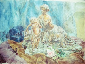 «Натюрморт со статуэткой». Бумага, акварель. 2012 г.