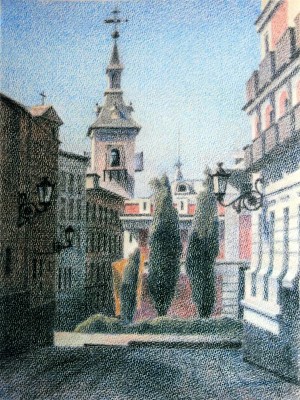 «Утро в Мадриде». Бумага, цветной карандаш. 2009 г.