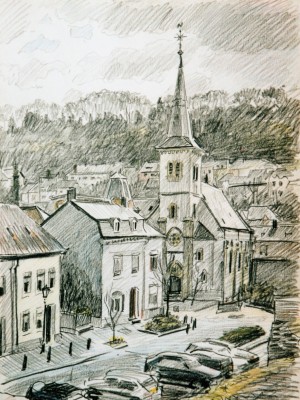 «Уголок Люксембурга». Бумага, цветной карандаш. 1997 г.