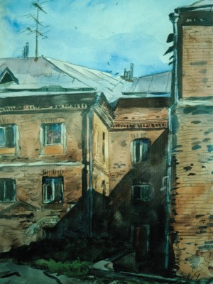 «Дом на фабрике». Бумага, акварель. 2005 г.