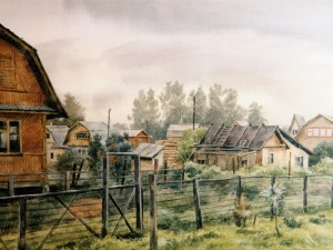«Дачный поселок Детково». Бумага, акварель. 2001(?) г.