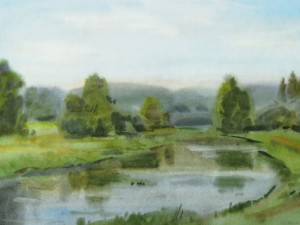 «Утро на р. Руза». Бумага, акварель. 2011 г.