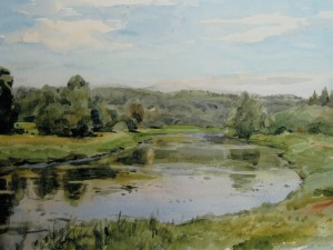 «Утро на р. Руза». Бумага, акварель. 2011 г.