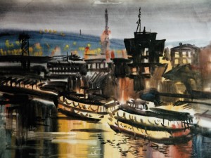 «Ростовский порт». Бумага, акварель. 80(?)-е годы.