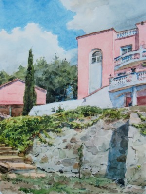 «Отель „Розовый фламинго“» (Крым). Бумага, акварель. 2016 г.