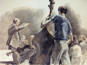 «Сильная музыка». Бумага, акварель. 1987(?) г.