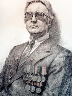 «Портрет ветерана войны Н.И. Ульянова». Бумага, карандаш. 1984 г.