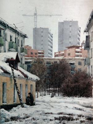 «Троицк растёт вверх». Бумага, акварель. 1985 г.