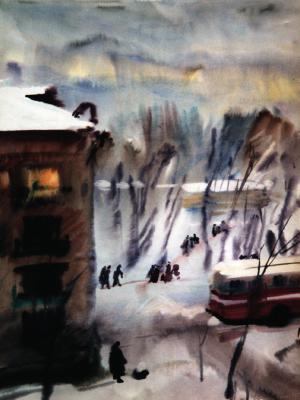 «Утро в Троицке». Бумага, акварель. 1981 г.