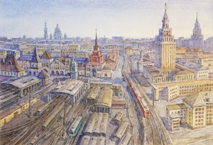 «Комсомольская площадь». Бумага, акварель. 2023 г.